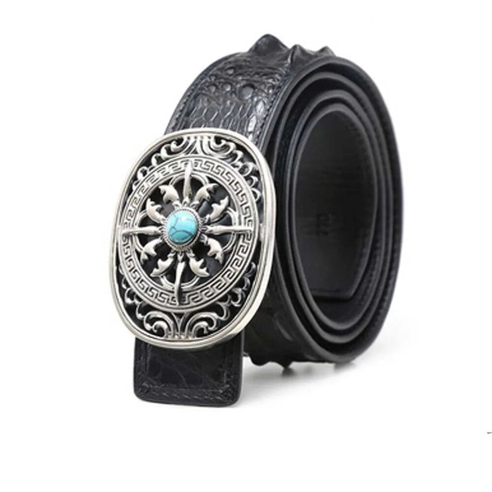 linshe  male belt  925 silver  Jade buckle  business  leisure  male crocodile  belt  men crocodile leather