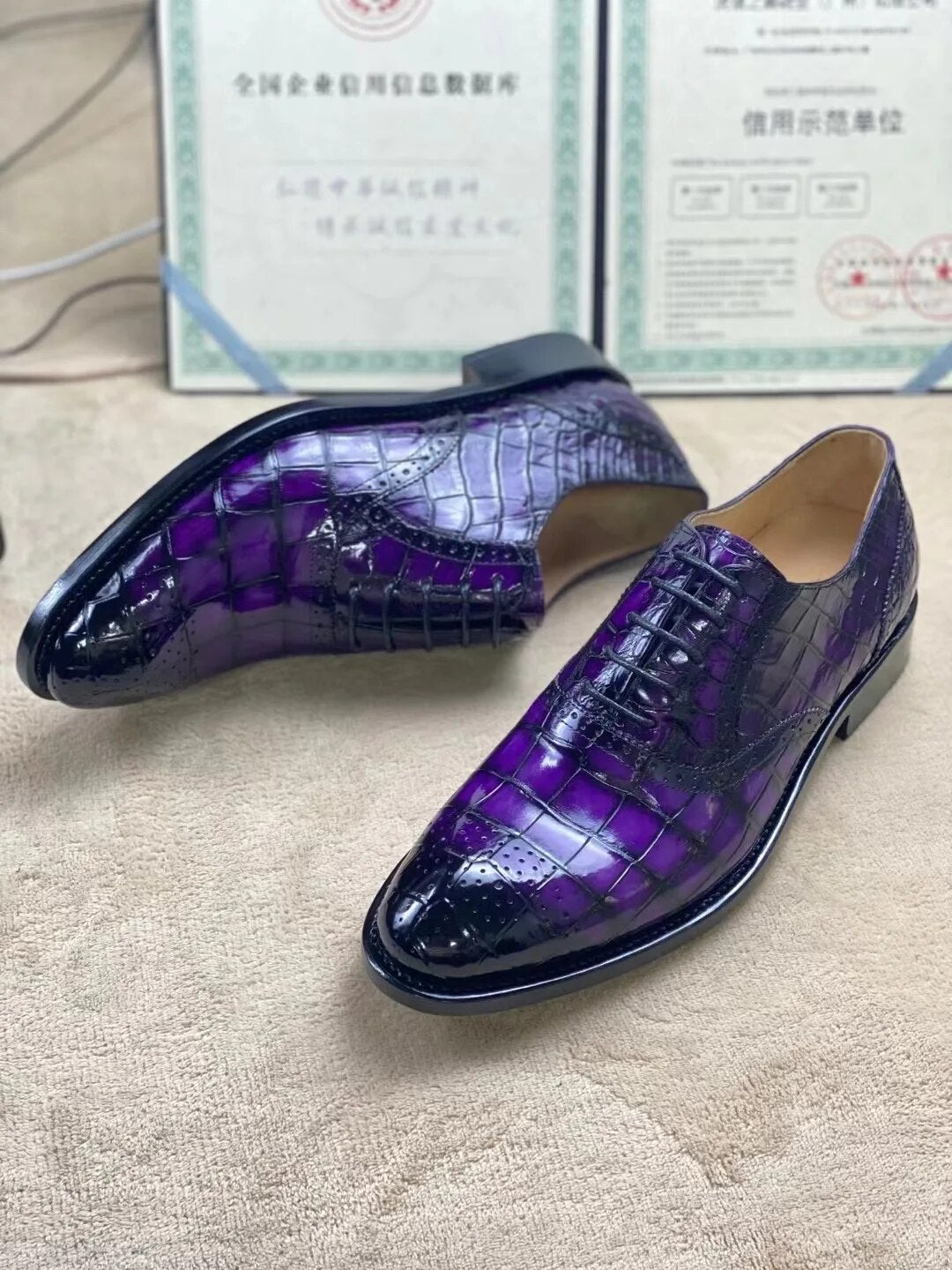 Sipriks Billionaire Purple Crocodile Leather Oxfords Shoes Boss Men's Wedding Wear Goodyear Welted Shoe Italian Custom Patina 44