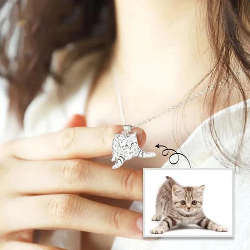 Custom Pet Photo Silver Pendant Necklace Cat Dog Necklace Jewelry Engraved Name 925 Silver Dog Necklace Best Women Memorial Gift