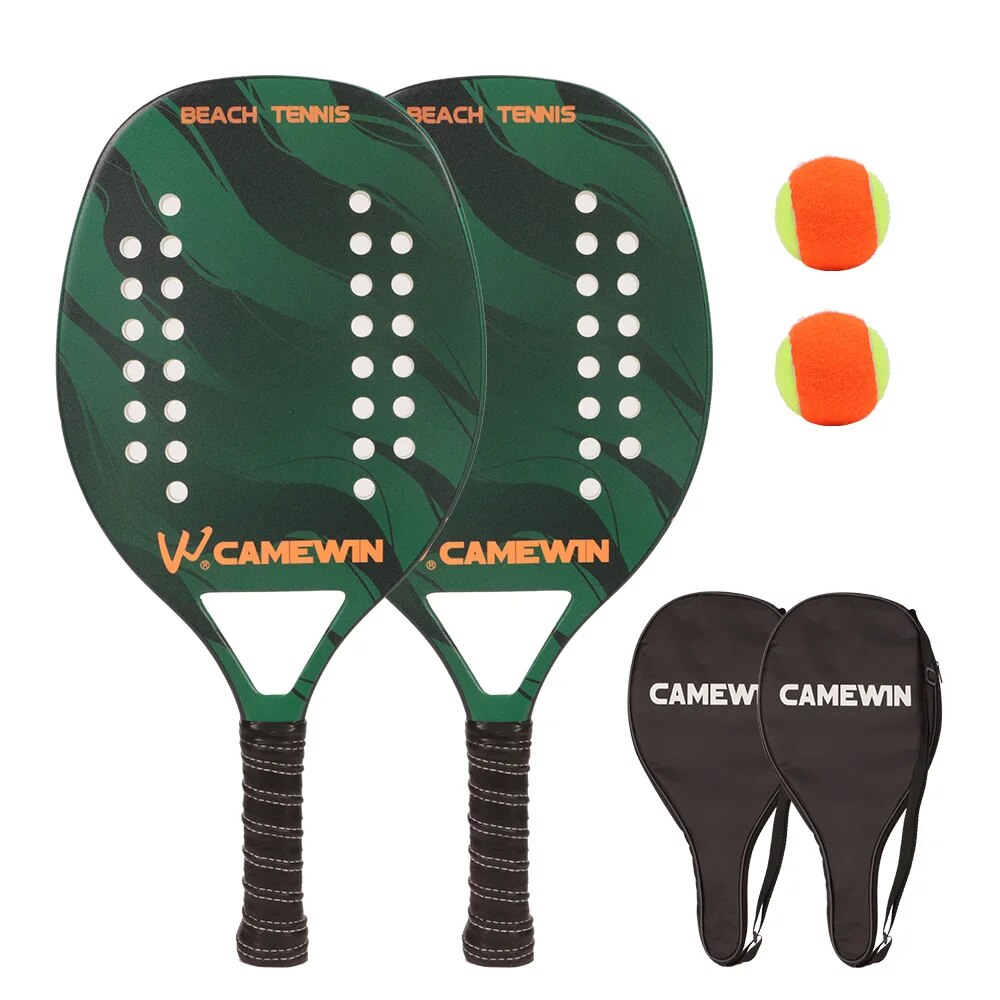 CAMEWIN Casual Beach Tennis Racket (Carbon +Glass Fiber Frame) Paddle Set,2 Paddles,2 Balls,and 2 Cover Bags.
