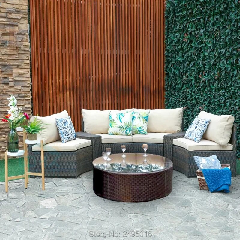 7-Piece /set Outdoor PE Rattan Sectional sofa chat set  Wicker Patio Furniture dining /coffee couch with cushion leisure chair
