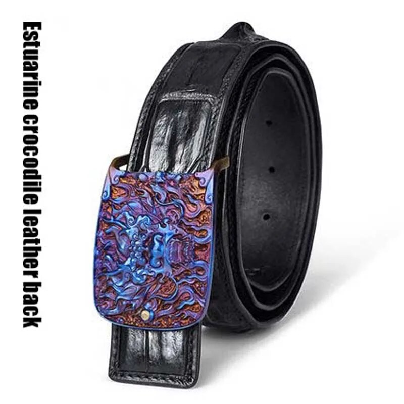 gete crocodile belt  Estuarine crocodile back  Titanium alloy  Smooth buckle  crocodile back  male  fashion  personal men belt