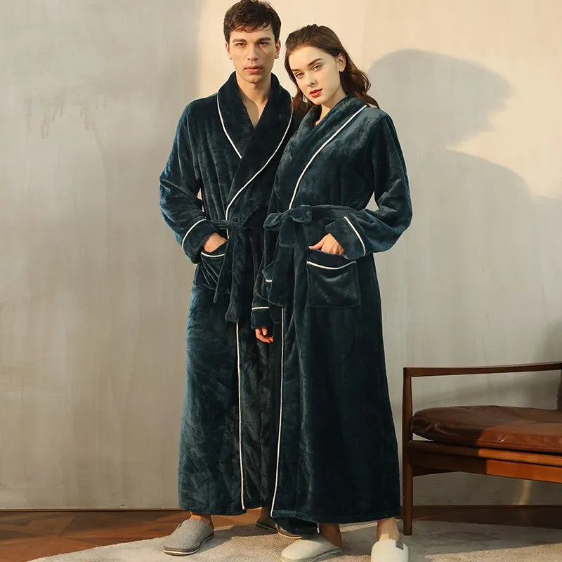 CEARPION Lovers Robe Women Winter Flannel Bathrobe Thicken Warm Kimono Bath Gown Sleepwar Night Wear Plus Size 3XL Nightgown