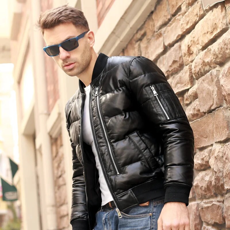 Tcyeek Winter 100% Real Sheepskin Duck Down Coat Men's Clothing 2020 Natural Genuine Leather Jacket Men Motorcycle Chaqueta 1927