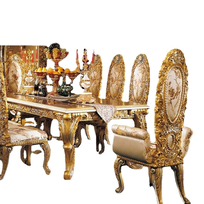 Luxury Solid Wood Antique Carved Dining Set Home Dining Room Furniture Classic Royal Dining Chair And TableCD