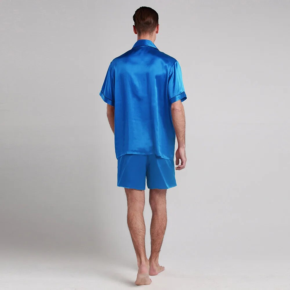 LILYSILK 100 Silk Pajamas Set Men 22 momme Silk Short Sleeve Male Nightwear Contrast Trim Sleepwear Men's Clothing Free Shipping