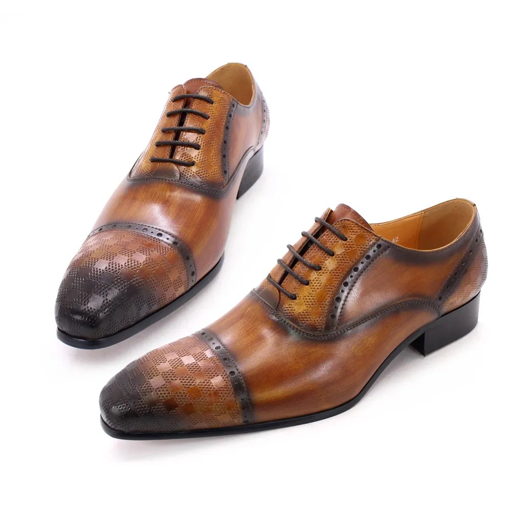 Italian style men's Oxford brogue shoes leather black brown classic lace up formal office men's shoes