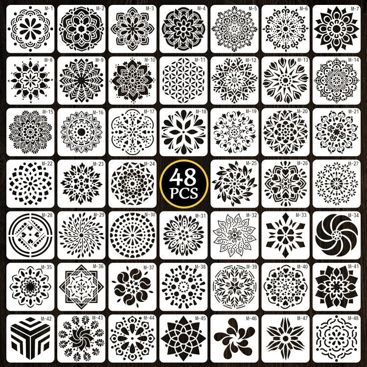 48 pcs/set Mandala Plastic Stencils /Notebook/Diary/Scrapbook Hollow DIY School Stationery Office Supplies