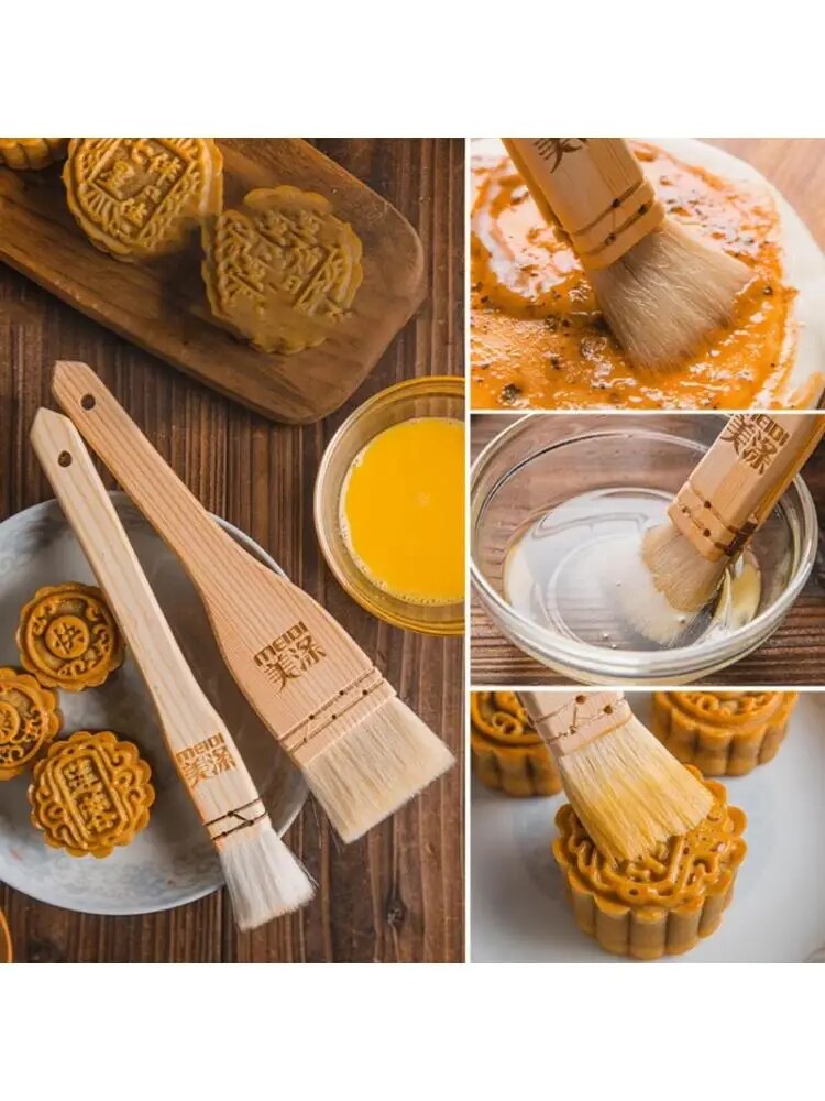 Household Mooncake Pastry Brush Barbecue Oil Baking Brushes Wooden Handle Wool Kitchen Cooking Tools