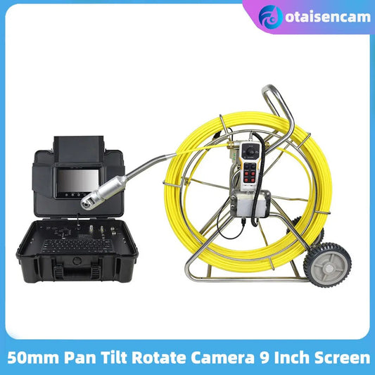 50mm Pan Tilt Rotation Camera Pipe Drain Sewer Inspection Endoscope 9" Screen DVR Keyboard Meter Counter 9mm Fiberglass Cable