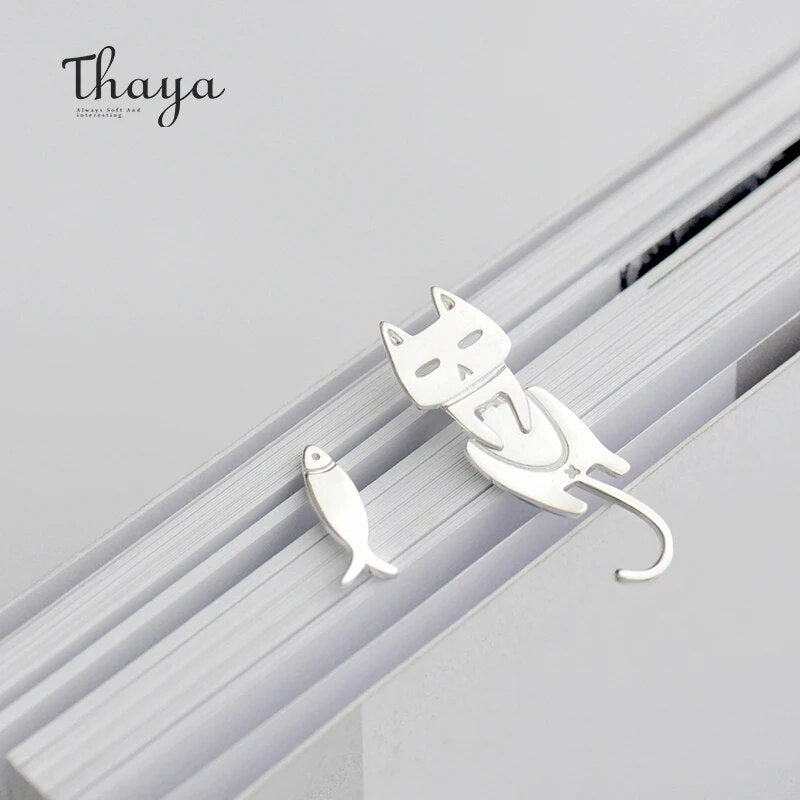 Thaya Cute Cat Fish Trendy Earrings Female S925 Sterling Silver Animal Ear Hook Stud For Women Lovely Party Gifts