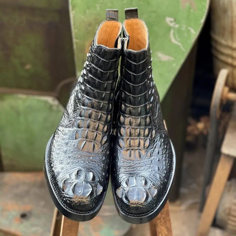 SIPRIKS Luxury Brand Men Boots Original Crocodile Skin Motorcycle Shoes Moto Zip Boots Cowboy Male Goodyear Welted Shoe Elegant