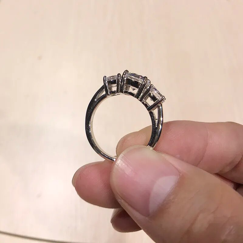 LESF 925 Sterling Silver Women's Ring 3 Stones 2 Carats Round Cut SONA Simulated Diamond Wedding Engagement Rings