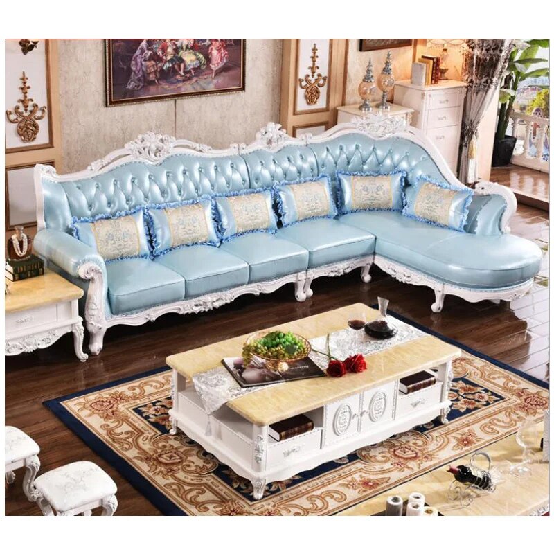 high quality  European  antique living room sofa furniture genuine leather set xhs005