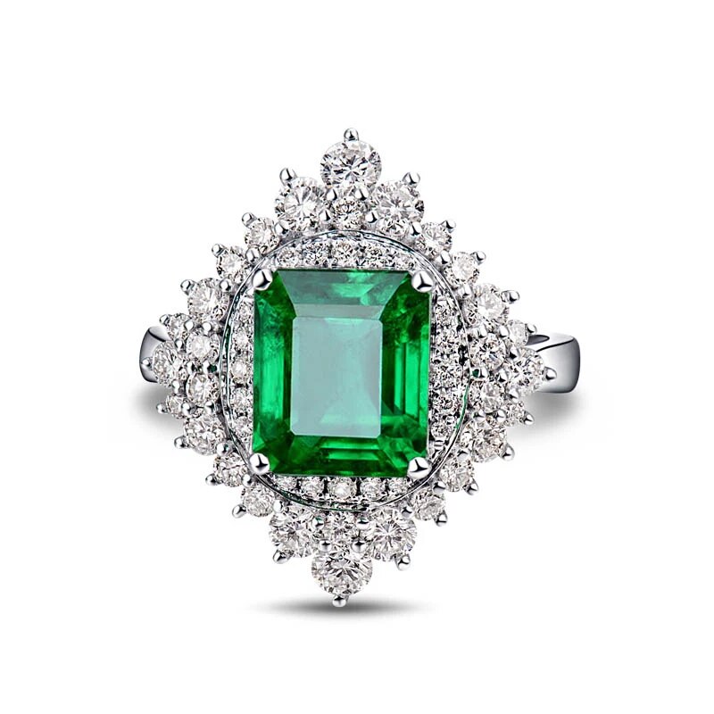 LOVERJEWELRY Emerald Ring 18Kt White Gold Natural Green Emerald Gemstone SI Diamonds Wedding Engagement Emerald Rings For Women