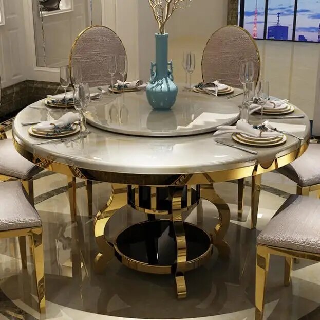 marble top round dining table and chair set for home dining room furniture