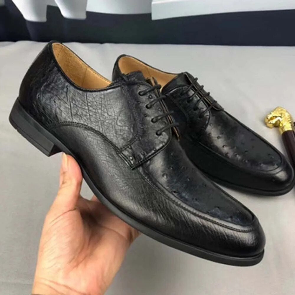 ousidun new  Ostrich leather  male  Dress shoes  business  leisure  Round head  Men's leather shoes men formal shoes