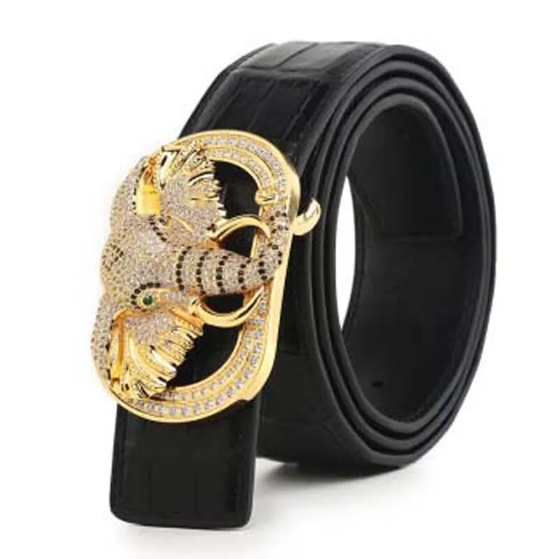 VVBrown new  business  male  Smooth buckle  men belt elephant  Stainless steel  Plate buckles  men belt  true  crocodile leather