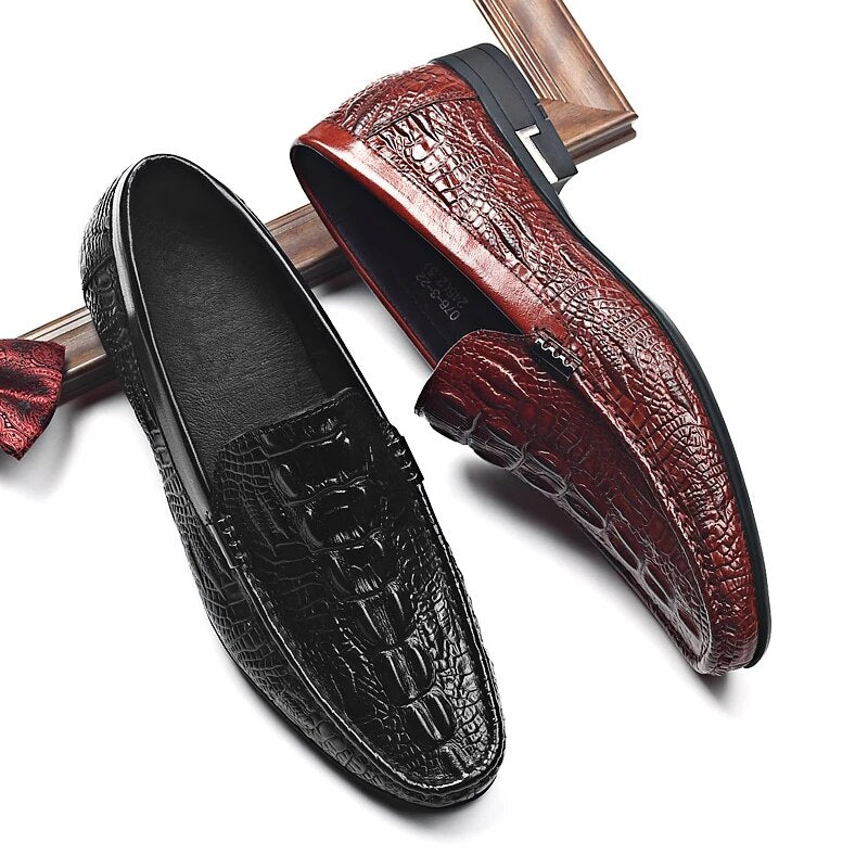 Phenkang Men Leather Alligator Texture Slip-On Casual Shoes Male Sneakers loafer Mens Coffee Men's Loafers Driving Shoes