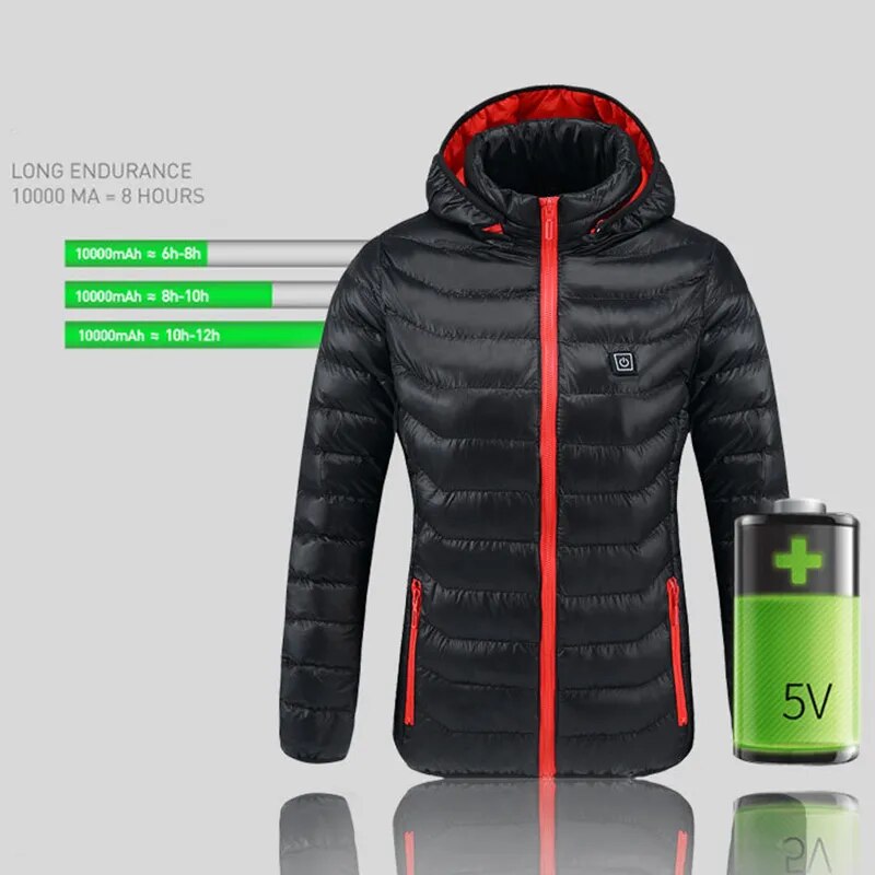 Women USB Electric Battery Heated Jackets Outdoor Long Sleeves Heating Hooded Coat Jackets Warm Winter Thermal Cotton clothes - KAISERINC