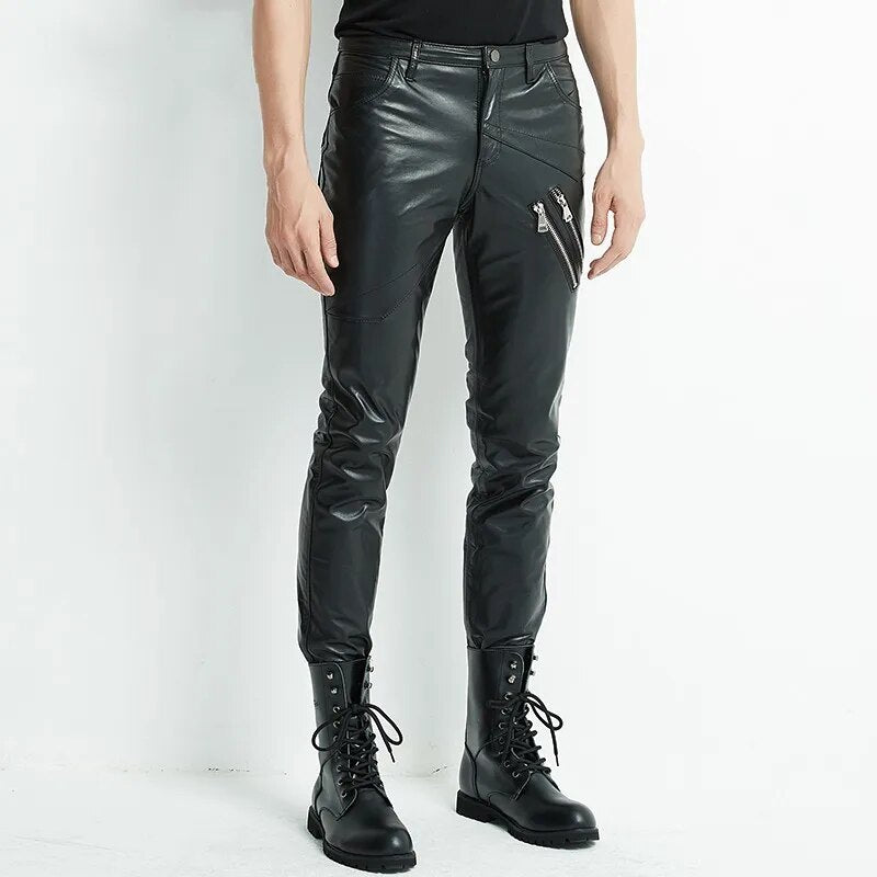 Cowhide Genuine Leather Pants Men Motorcycle Biker Riding Trousers Slim Fit High Quality Man Windproof Real Cow Pencil Pants 4XL