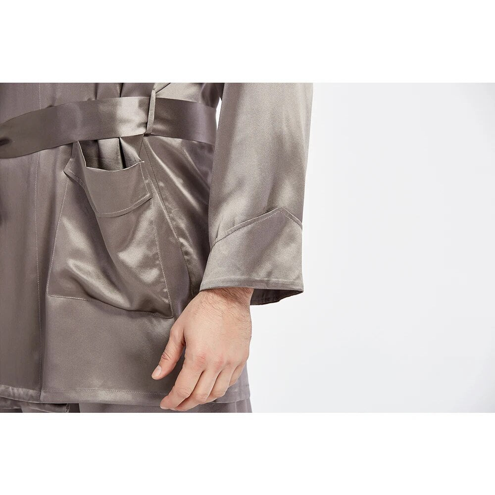 LILYSILK 100 Silk Pajama Set for Men 22 momme Robe Style Sleepwear Long Sleeves Luxury Natural Men's Clothing Free Shipping