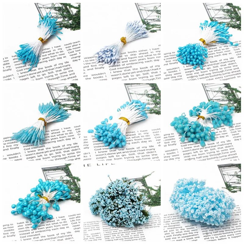 Mix Blue Flower Cherry Stamen Berries Bundle DIY Christmas Wedding Cake Gift Box Wreaths Decor 6/10/12/50/60/70/90/144pcs