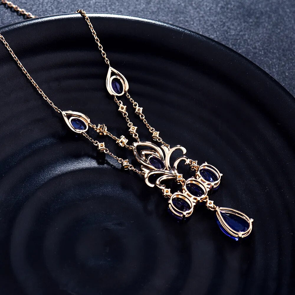 LOVERJEWELRY Tanzanite Pendant Necklace Pure 18Kt Rose Gold 10.36ct 100% Natural Tanzanite GEM With Diamonds Necklace for Women