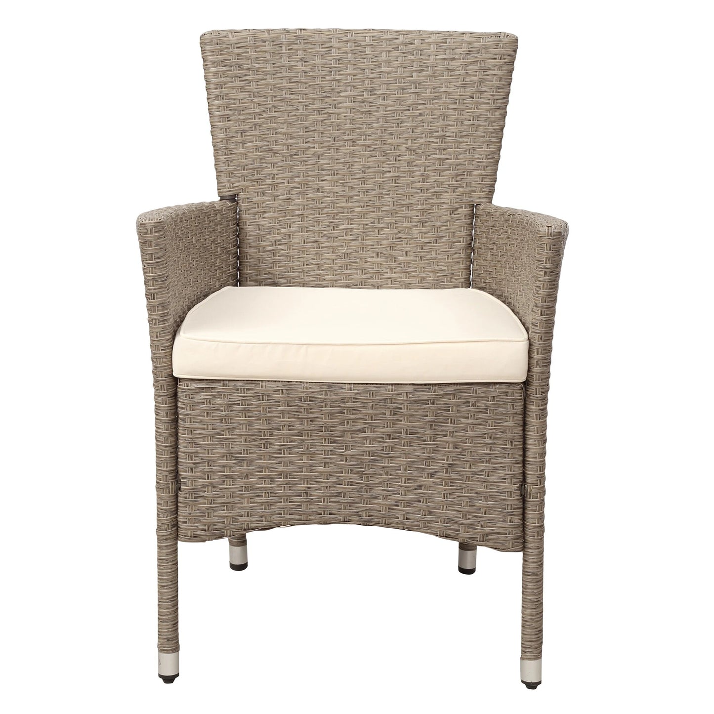 Outdoor Wicker Dining Table Chair 7 Piece Outdoor Patio Furniture Set 1 Table+6 Chairs Brown Seating Beige Cushions[US-Stock]