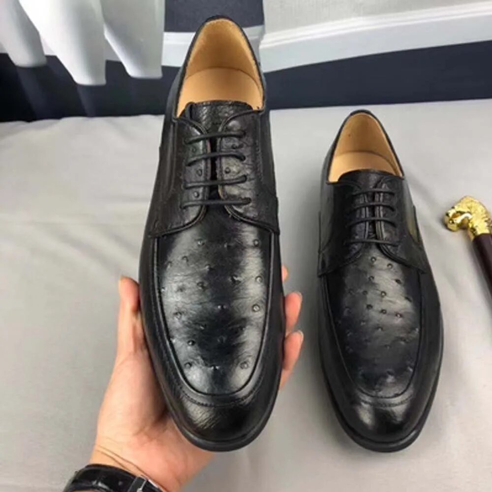 ousidun new  Ostrich leather  male  Dress shoes  business  leisure  Round head  Men's leather shoes men formal shoes