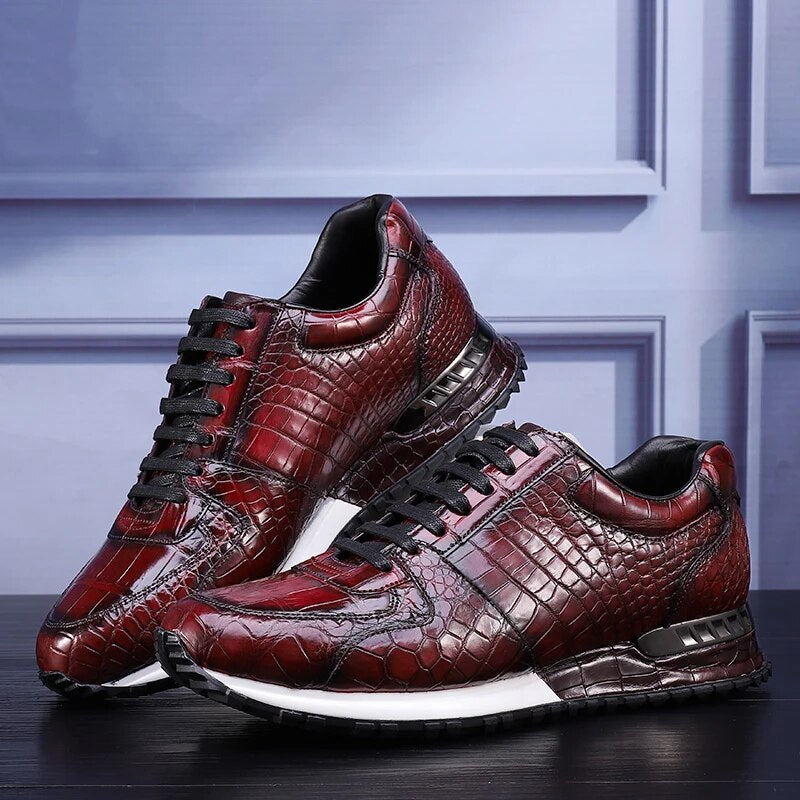 Luxury Sport Leather Shoes Handmade High-end Comfortable Sneakers For Men Blue Wine Green Colours