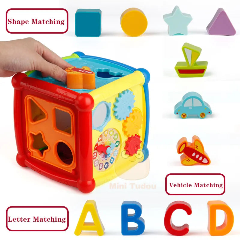 Multifunctional Musical Toys Toddler Baby Box Music Electronic Toys Gear Clock Geometric Blocks Sorting Educational Toys