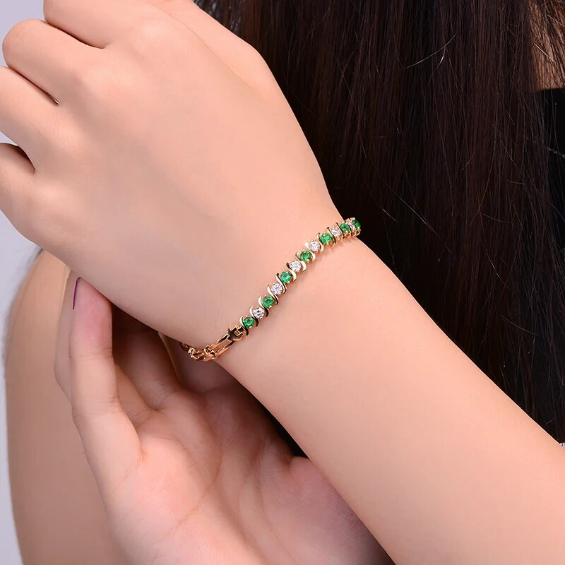 LOVERJEWELRY Emeralds Diamonds Bracelet Gold 14K Yellow DIY Gemstones Natural Green Emerald Diamond Bracelet For Women Luxury