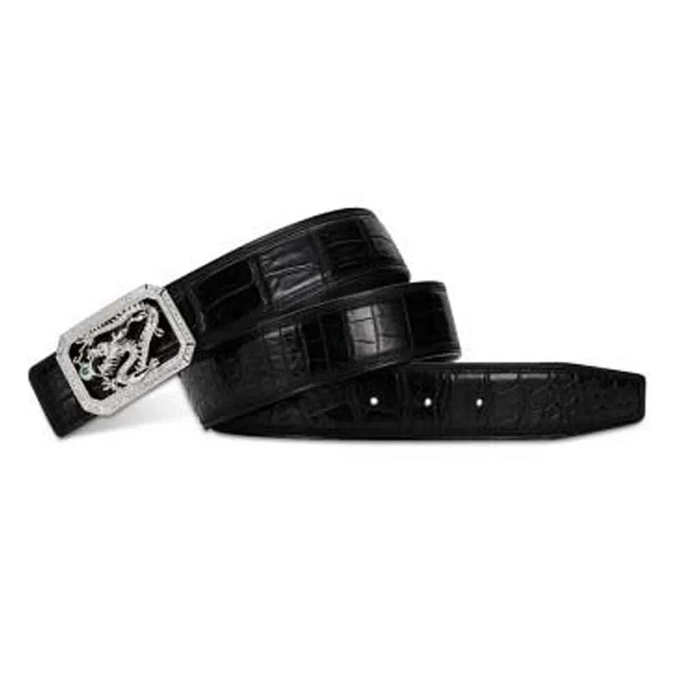 menggeka crocodile skin  Belt  male  S925 Pure silver buckle  Smooth buckle Belly Chinese Zodiac male belt  men crocodile belt