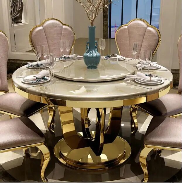 marble top round dining table and chair set for home dining room furniture