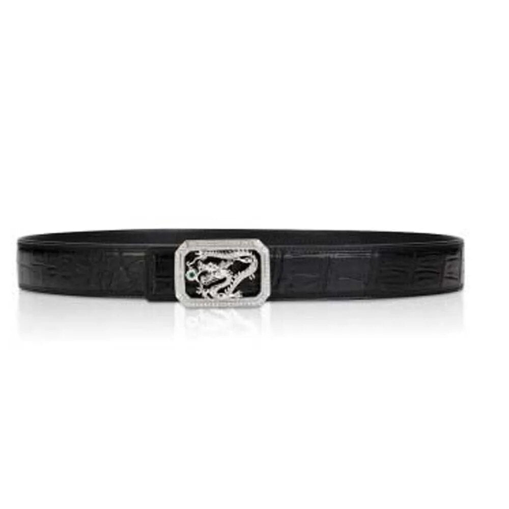 menggeka crocodile skin  Belt  male  S925 Pure silver buckle  Smooth buckle Belly Chinese Zodiac male belt  men crocodile belt