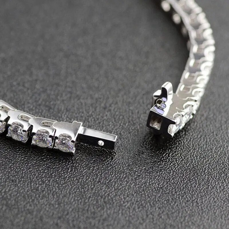 Lab Grown Test Positive Round Brilliant DEF Color 27 Pcs 6.5mm CTW Near 27 Carats Moissanite 14K White Gold 18cm Tennis Bracelet