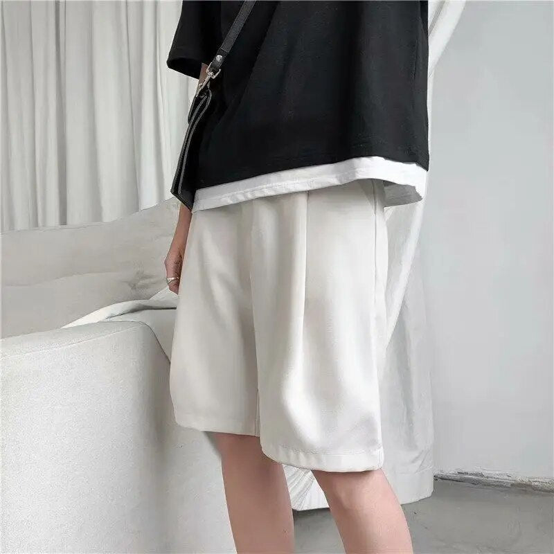 Summer Casual Shorts Men Fashion Solid Color Business Dress Shorts Men Streetwear Wild Loose British Style Suit Shorts Men