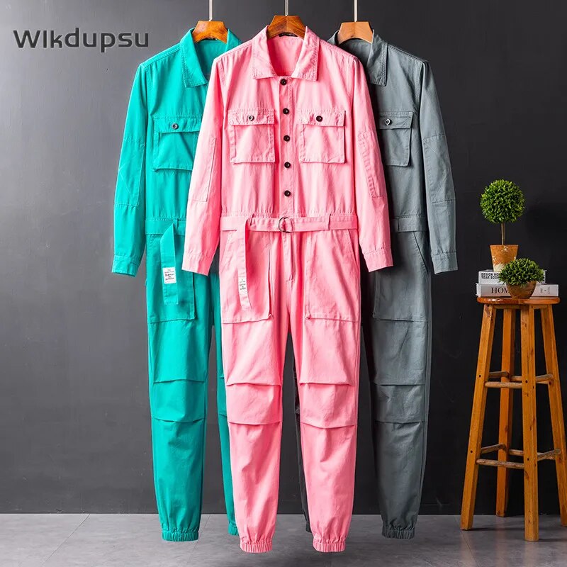 Fashion Casual Overalls Jumpsuits Men Women Long Sleeve Workwear Work Clothing Streetwear Cargo Pants Onesie Rompers Plus Size