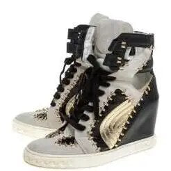 Woman Green Blue Python Suede Leather Patchwork Rivets High Top Sneakers 8 CM Height Increasing Lace Up Wedge Casual Ankle Boots