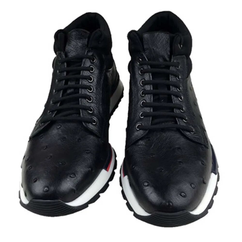 ousidun Autumn winter new ostrich skin men shoes men boots  men's casual leather shoes comfortable  lacing men boots hight cut