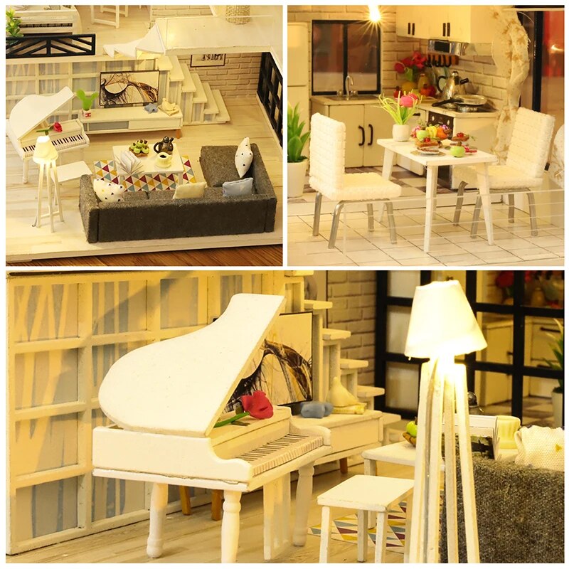 DIY Dollhouse Wooden doll Houses Miniature Doll House Furniture Kit Casa Music Led Toys for Children Birthday Gift