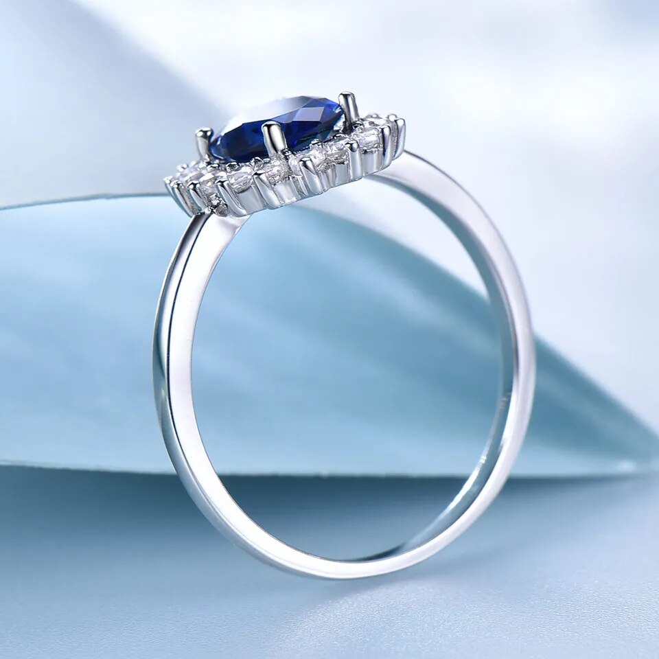UMCHO Luxury Blue Sapphire Princess Diana Rings for Women Genuine 925 Sterling Silver Romantic Engagement Ring Wedding Jewelry
