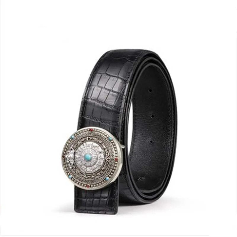ouluoer Nile  crocodile men belt   high-grade  business  fashion  Round buckle  Smooth buckle men belt  tide