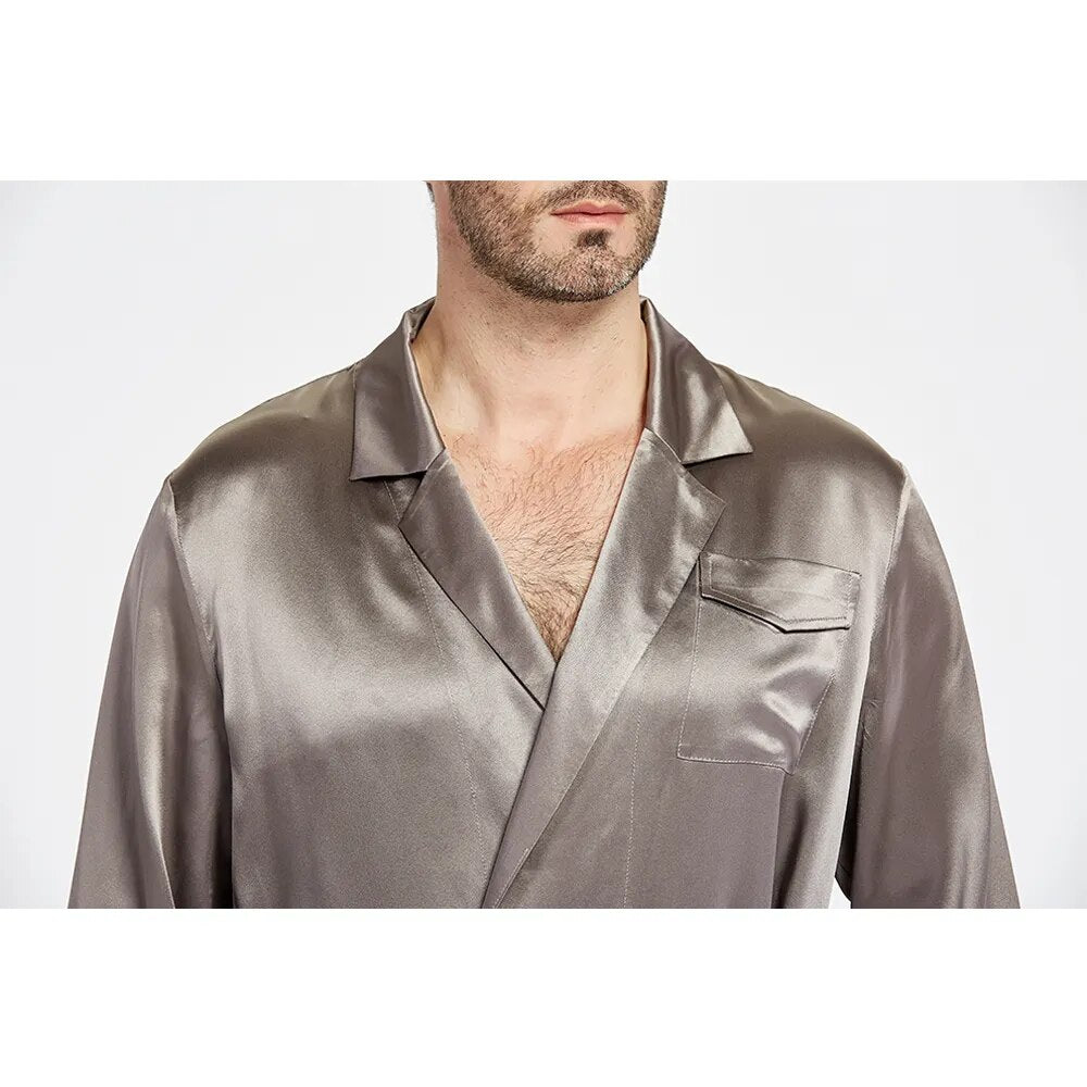 LILYSILK 100 Silk Pajama Set for Men 22 momme Robe Style Sleepwear Long Sleeves Luxury Natural Men's Clothing Free Shipping