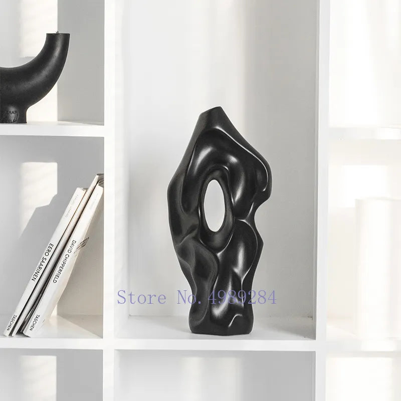 Ceramic Vase Black and White Abstract Hollow Out Hole Handicraft Furnishings Flower Arrangement Accessories Home Decoration