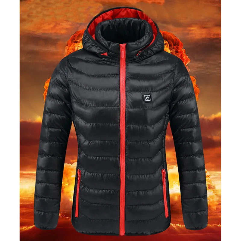 Women USB Electric Battery Heated Jackets Outdoor Long Sleeves Heating Hooded Coat Jackets Warm Winter Thermal Cotton clothes - KAISERINC