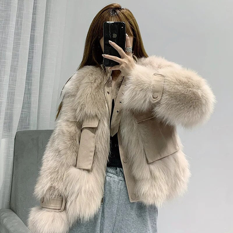 Fashion Super Quality Real Fox Fur Coat Autumn Winter Female Jacket Vintage Elegant Women's Clothing Mulheres Casacos Zjt1641