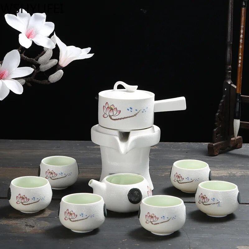 9 pcs/set Chinese Ceramics Lazy Man Tea Set Portable stone grinding semi-automatic teaware Strainer teacup Tea ceremony supplies