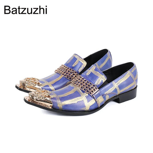 Batzuzhi Italian Style Men's Shoes Gold Metal Toe Genuine Leather Dress Shoes for Men's Business, Party and Wedding, Big EU38-46